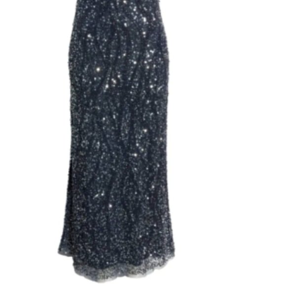PISARRO NIGHTS  SEQUIN & BEADED SLEEVELESS NAVY  GOWN sz 4 - Picture 9 of 9